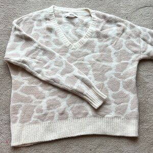 LOFT V-Neck Sweater in Cream and Tan